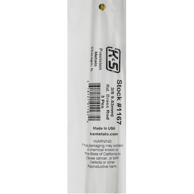 K&S 1167 SOLID BRASS ROD (36IN LENGTHS) 3/8IN (1 rod per bag x 3 bags)