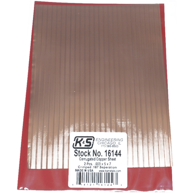 ####K&S 16144 CORRUGATED SHEETS .003 COPPER 5IN X 7IN (2 PIECES PER BAG) CRIMPE