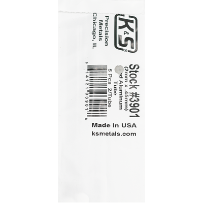 K&S 3901 ROUND ALUMINUM TUBE .45MM WALL (1 METRE) 2MM OD (5 tubes per bag x 2 bags)