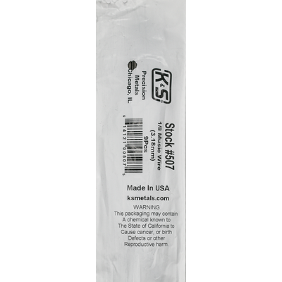 K&S 507-1 MUSIC WIRE (36IN LENGTHS) 1/8IN  (1 piece per bag )
