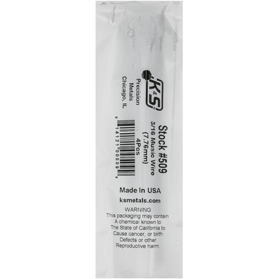 K&S 509-1 MUSIC WIRE (36IN LENGTHS) 3/16IN (1 piece per bag )