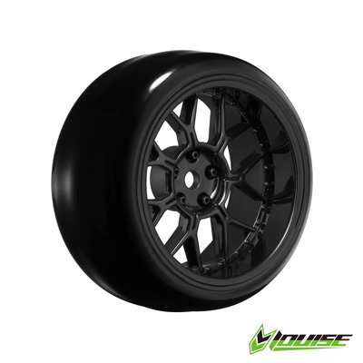 14 SPOKE/GLOSS BLACK Pre mount  rim & tyres 2,4,6,8mm OFFSET HEX 12mm 4pcs