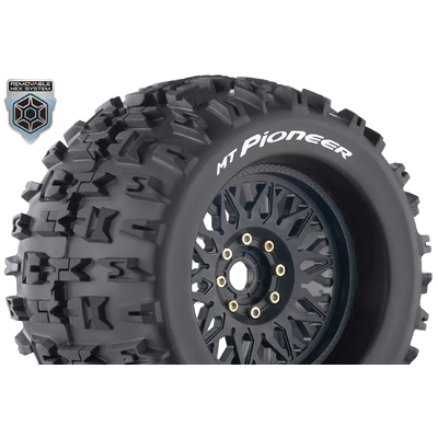 Louise RC - MT-PIONEER - 1-8 Monster Truck Tire Set - Mounted - Sport - Black Wheels - Removable 0 & 1/2 OFFSET HEX 17mm