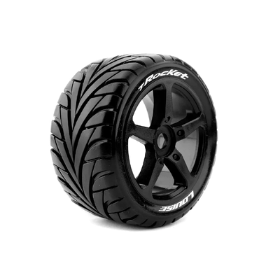 Louise RC - T-ROCKET - 1-8 Truggy Tire Set - Mounted - Soft - Black Spoke Wheels - 0-Offset - Hex 17mm - L-T3250SB
