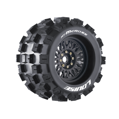 MT-Cross 1/8 Truck Tyre w/BLK rim  0 & 1/2OFFSET HEX 17mm