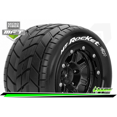 MFT MAXX MT-ROCKET MONSTER TRUCK TIRE SOFT / 1/2 OFFSET BEAD-LOCK BLACK RIM HEX 17mm / MOUNTED
