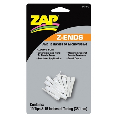ZAP PT-18 Z-ENDS (10 EXTENDED TIPS/15 INCHES OF MICRO TUBING) 1 X CARD (12 PER BOX)
