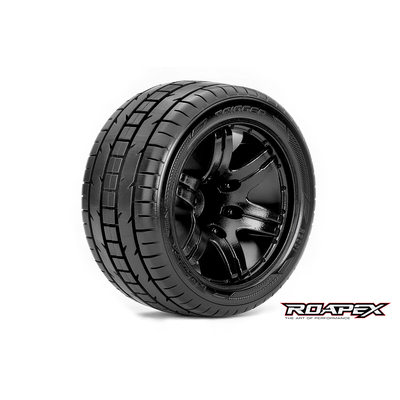 TRIGGER 1/10 STADIUM TRUCK TIRE BLACK WHEEL WITH 1/2 OFFSET 12MM HEX MOUNTED