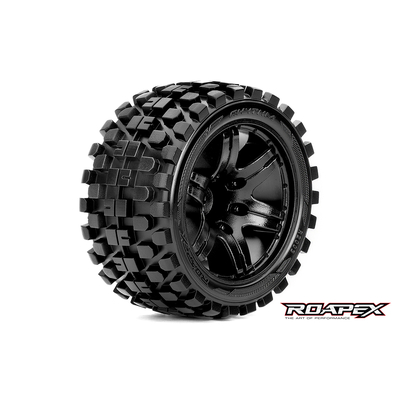 RHYTHM 1/10 STADIUM TRUCK TIRE BLACK WHEEL WITH 1/2 OFFSET 12MM HEX MOUNTED