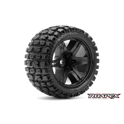 TRACKER BELTED 1/10 STADIUM TRUCK TIRE BLACK WHEEL 1/2 OFFSET 12mm HEX MOUNTED