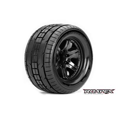TRIGGER 1/10 MONSTER TRUCK TIRE BLACK WHEEL WITH 1/2 OFFSET 12MM HEX MOUNTED