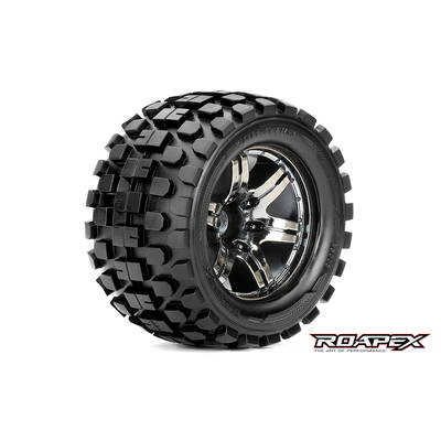 RHYTHM 1/10 MONSTER TRUCK TIRECHROME BLACK WHEEL WITH 1/2 OFFSET 12MM HEX MOUNTED