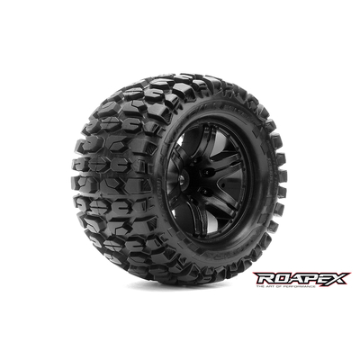 TRACKER BELTED 1/10 MONSTER TRUCK TIRE BLACK WHEEL 0 OFFSET 12mm HEX MOUNTED