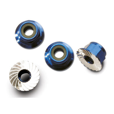 Traxxas Blue-Anodized Aluminium 4mm Flanged, Serrated Lock Nuts