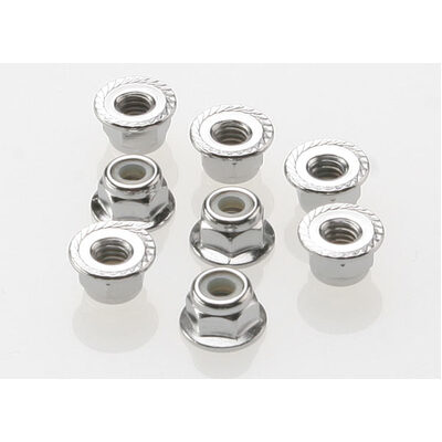 Traxxas Nuts, 4mm Flanged Nylon Locking (Steel, Serrated) (8)