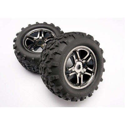 Traxxas Maxx Tires, SS Black Chrome Wheels, Foam Inserts (Assem