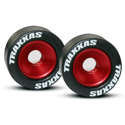 Traxxas Rubber Tires Mounted on Red-Anodized Wheelie Bar Wheels