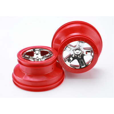 Traxxas Wheels, SCT Chrome/Red (2) (4WD F/R, 2WD Rear)