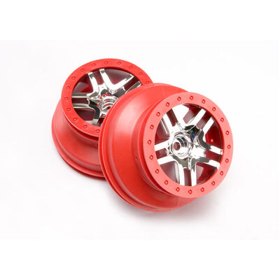 Traxxas Wheels, SCT Chrome/Red (2) (2WD Front)