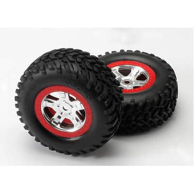 Traxxas Tires & Wheels, Assembled, Glued (Satin Chrome/Red) (2)