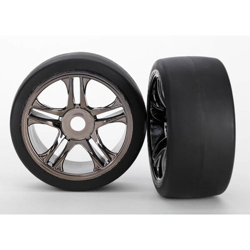 Traxxas Tires & Wheels, Assembled, Glued (Split-Spoke Black Chr