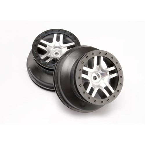 Traxxas Wheels, SCT Satin Chrome/Black (2) (4WD F/R, 2WD Rear)