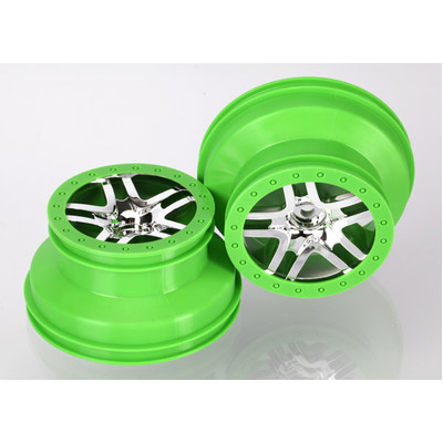 Traxxas Wheels, SCT Chrome/Green (2) (4WD F/R, 2WD Rear)