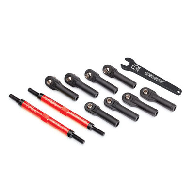 TRAXXAS Toe links, E-Revo® VXL (TUBES red-anodized, 7075-T6 aluminum, stronger than titanium) (144mm) (2)/ rod ends, assembled with steel hollow balls