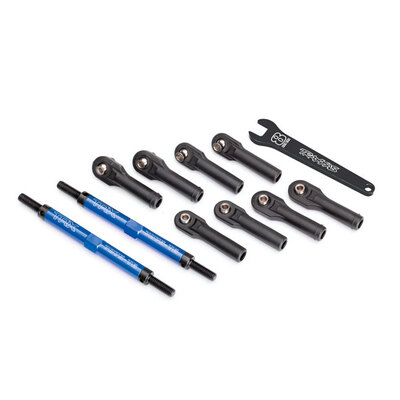 TRAXXAS Toe links, E-Revo® VXL (TUBES blue-anodized, 7075-T6 aluminum, stronger than titanium) (144mm) (2)/ rod ends, assembled with steel hollow ball