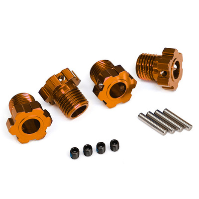 TRAXXAS Wheel hubs, splined, 17mm (orange-anodized) (4)/ 4x5 GS (4)/ 3x14mm pin (4)