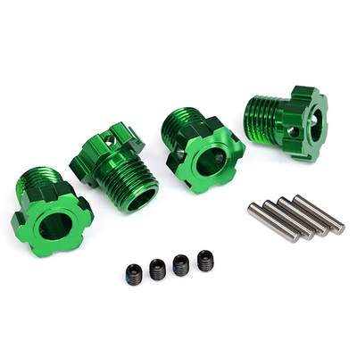 TRAXXAS Wheel hubs, splined, 17mm (green-anodized) (4)/ 4x5 GS (4)/ 3x14mm pin (4)