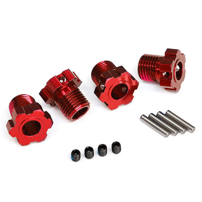 TRAXXAS Wheel hubs, splined, 17mm (red-anodized) (4)/ 4x5 GS (4)/ 3x14mm pin (4)