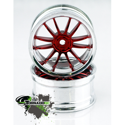 TORNADO RC 1/10 CHROME RIMS SILVER RED 1 PAIR