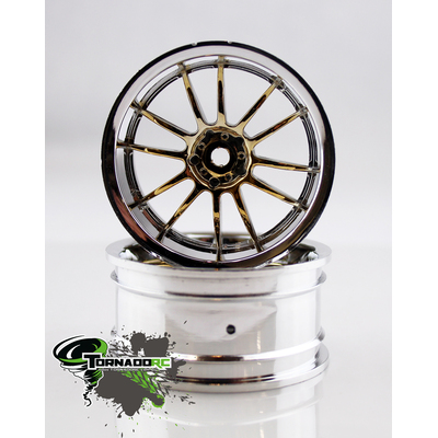 TORNADO RC 1/10 CHROME RIMS SILVER YELLOW 1 PAIR
