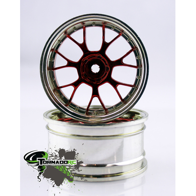 TORNADO RC 1/10 CHROME RIMS SILVER RED 1PAIR
