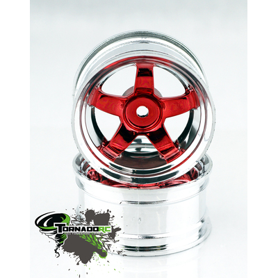 TORNADO RC 1/10 CHROME RIMS SILVER RED 1 PAIR