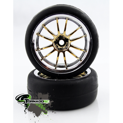 TORNADO RC 1/10 CHROME TIRES SILVER YELLOW 1 PAIR 