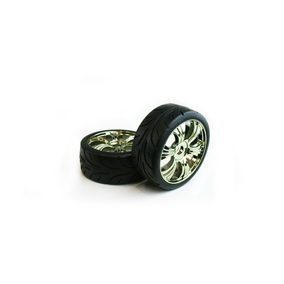 TORNADO RC RALLY 1/8 TYRE SET 1 PAIR PRE GLUED GOLD METAL RIM